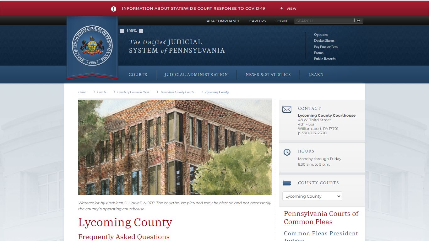 Lycoming County | Individual County Courts - Judiciary of Pennsylvania